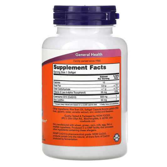 Now Foods, Coq10 With Vitamin E & Lecithin, Maximum Strength, 600 Mg Softgels