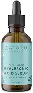 Zatoru Hyaluronic Acid Serum with Vitamin C for Face and Skin - 100% Pure Organic Vegan Anti-aging Moisturizer Skin Care for Women and Men - Hydrates Brightens Protects - Clinical Pro Formula - 1