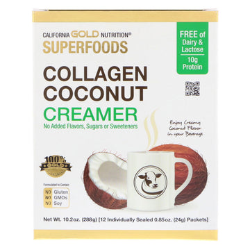 California Gold Nutrition, SUPERFOODS, Collagen Coconut Creamer, Unsweetened, 12 Packets