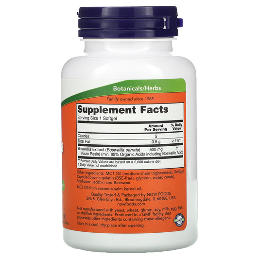 Now Foods Supplements, Boswellia Extract 500 Mg In Mct Oil Base, Balanced Immune Response*, 90 Softgels