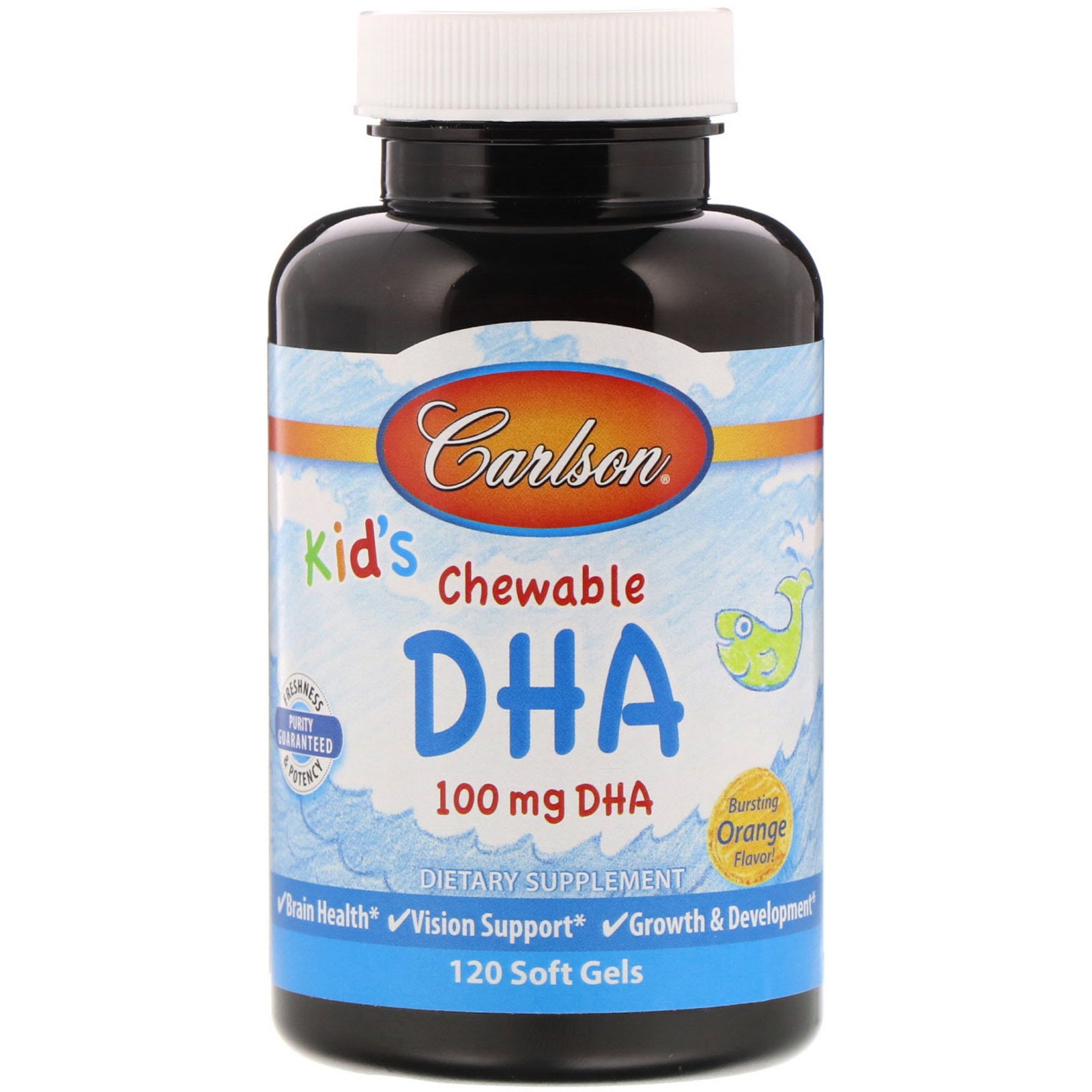 Carlson Labs, Kid's Chewable DHA, Bursting Orange Flavor, 100 mg