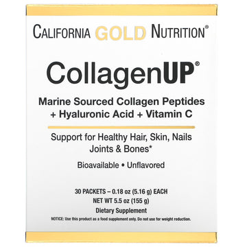 California Gold Nutrition, CollagenUp, Marine Hydrolyzed Collagen + Hyaluronic Acid + Vitamin C, Unflavored,  0.18 oz (5.16 g) Each