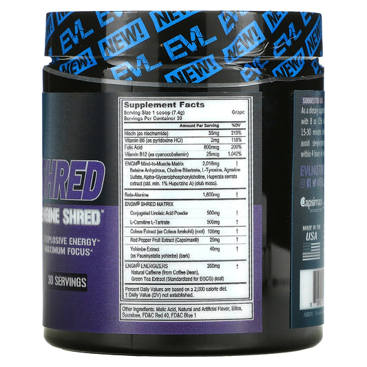 EVLution Nutrition, ENGN Shred, Pre-Workout Engine Shred, Grape