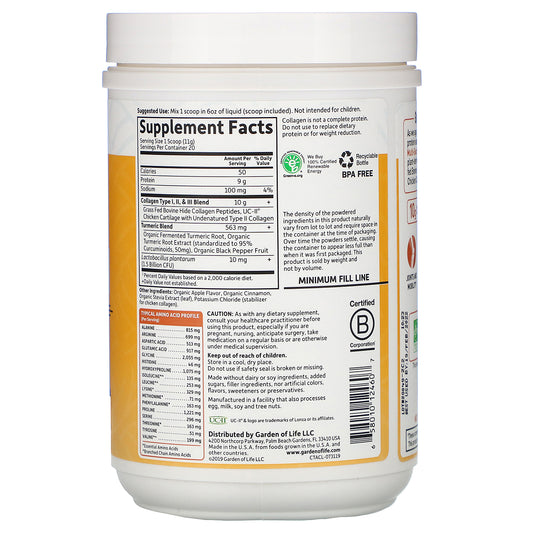 Garden Of Life, Multi-Sourced Collagen Turmeric, Apple Cinnamon