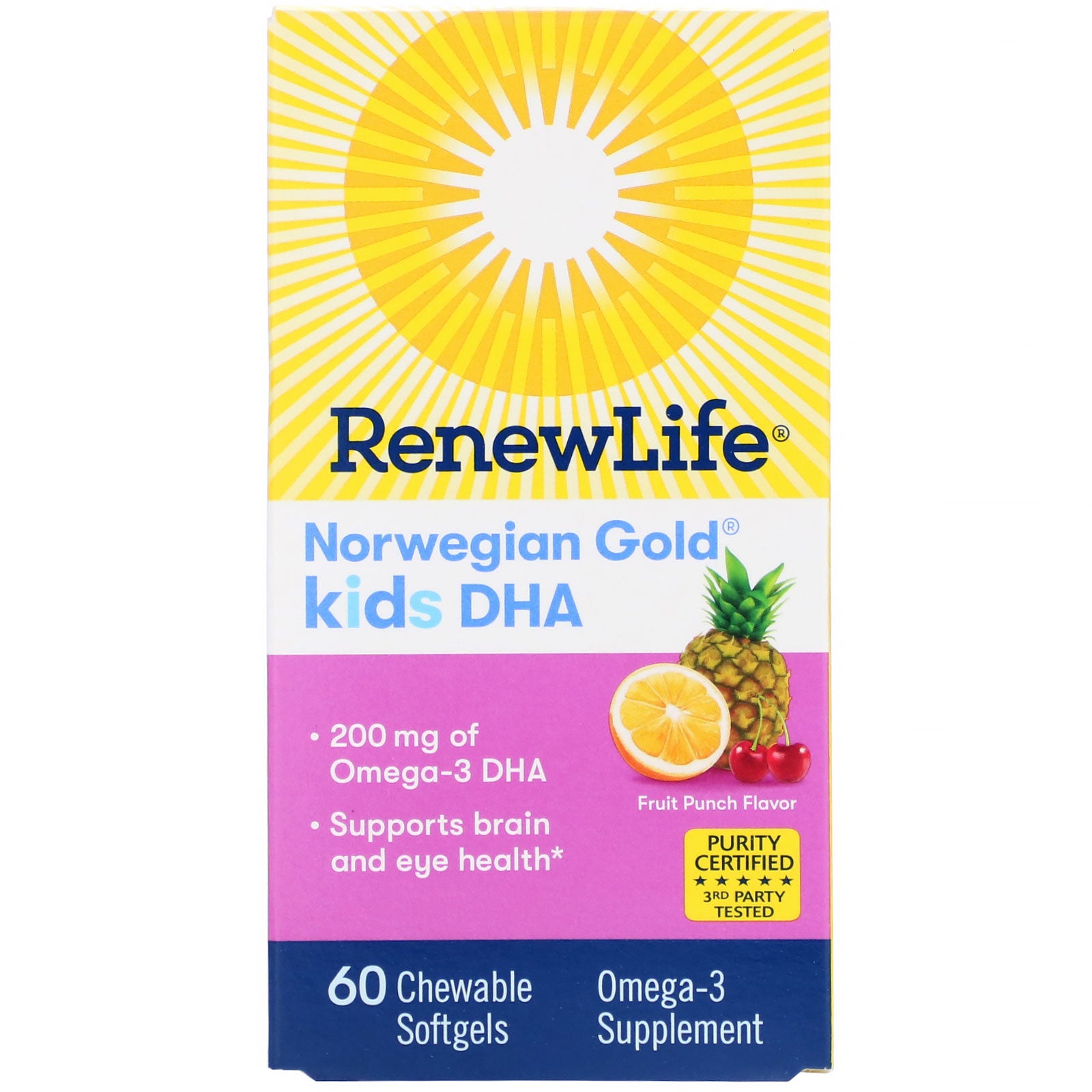 Renew Life, Norwegian Gold, Kids DHA, Fruit Punch Flavor, 200 mg