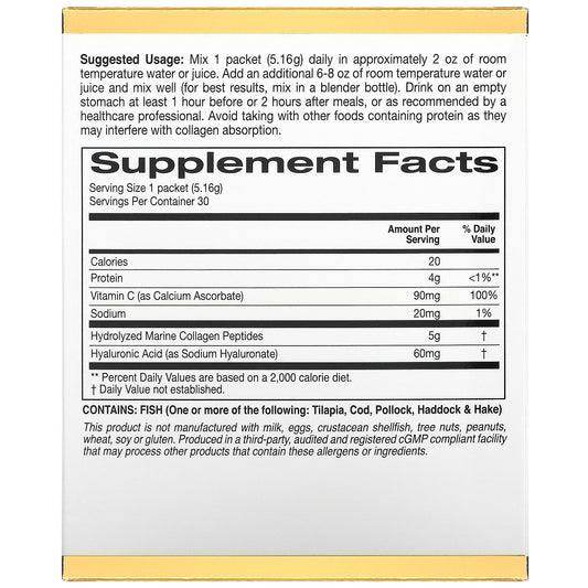 California Gold Nutrition, CollagenUp, Marine Hydrolyzed Collagen + Hyaluronic Acid + Vitamin C, Unflavored,  0.18 oz (5.16 g) Each