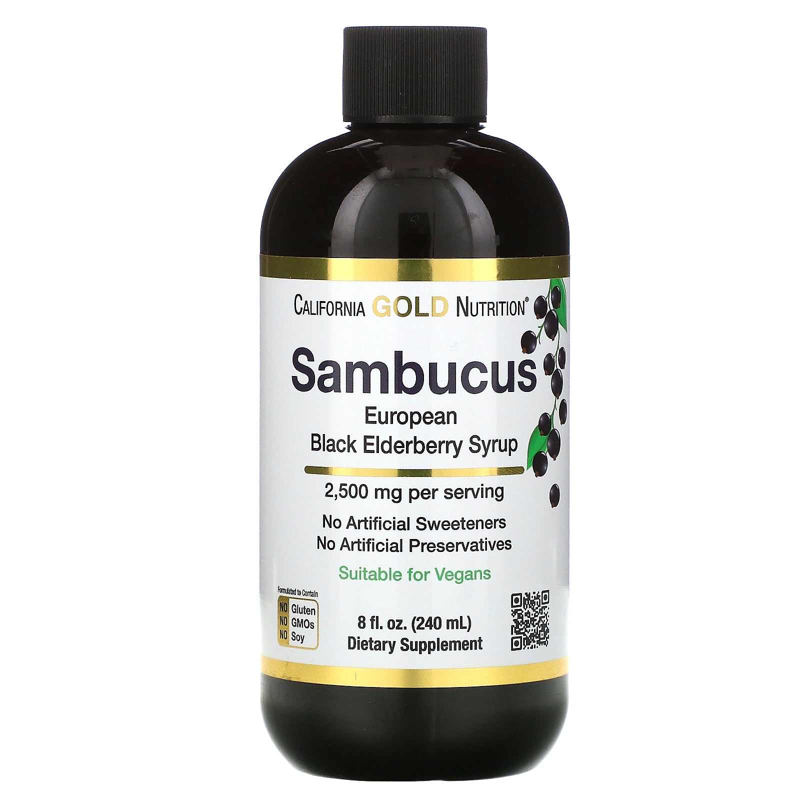 California Gold Nutrition, Sambucus European Black Elderberry Syrup, 2,500 mg (240 ml)