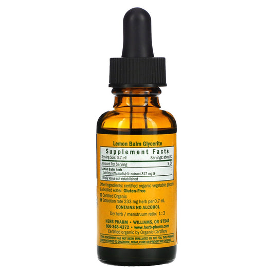 Herb Pharm, Lemon Balm, Alcohol-Free, (30 ml)