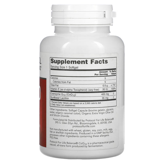 Protocol For Life Balance, Coq10, 400 Mg Softgels