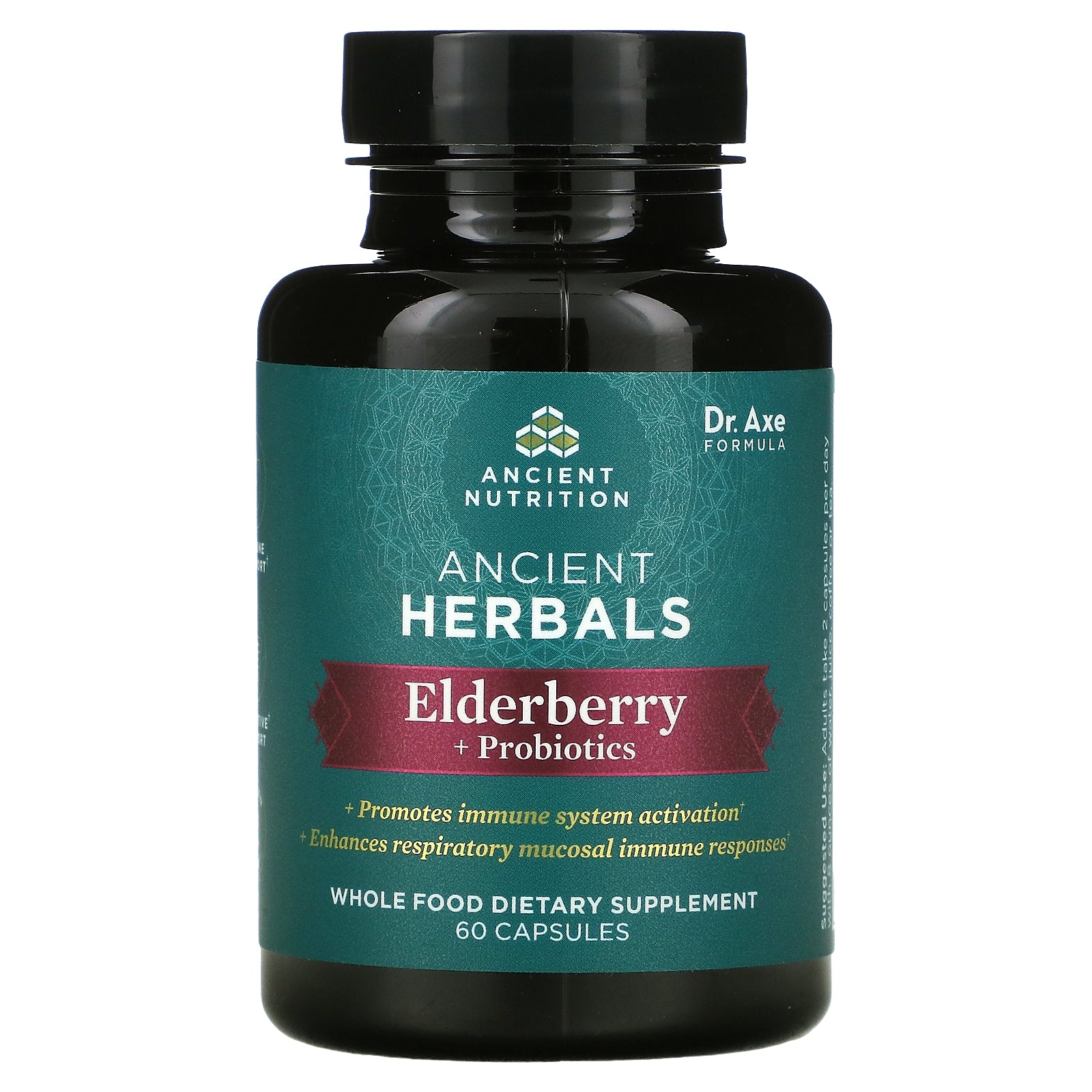 Dr. Axe / Ancient Nutrition, Ancient Herbals, Elderberry + Probiotics, Capsules