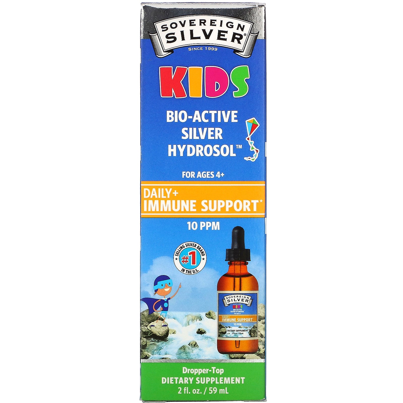 Sovereign Silver, Kids Bio-Active Silver Hydrosol, Daily Immune Support, Ages 4+, 10 PPM