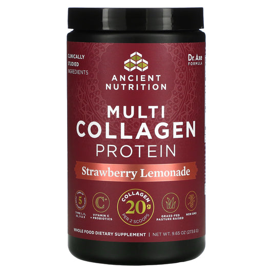 Dr. Axe / Ancient Nutrition, Multi Collagen Protein, Strawberry Lemonade