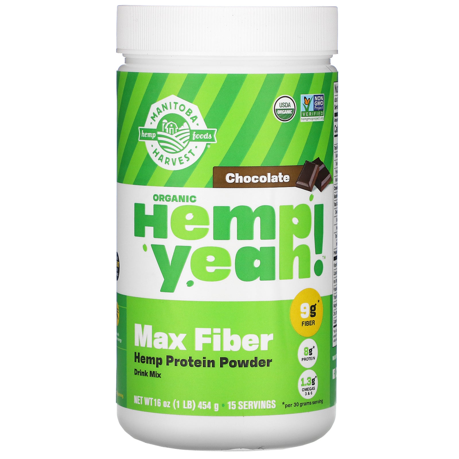 Manitoba Harvest, Organic Hemp Yeah!, Max Fiber Hemp Protein Powder, Chocolate, (454 G)