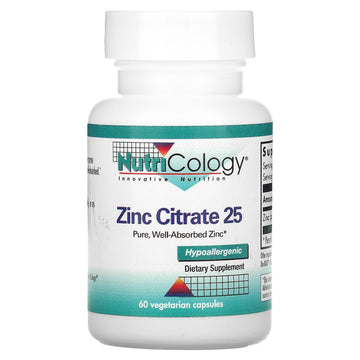 Nutricology, Zinc Citrate 25, Vegetarian Capsules