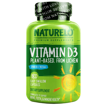 NATURELO, Vitamin D3, Plant-Based from Lichen, 62.5 mcg (2,500 IU), Easy Swallow Capsules
