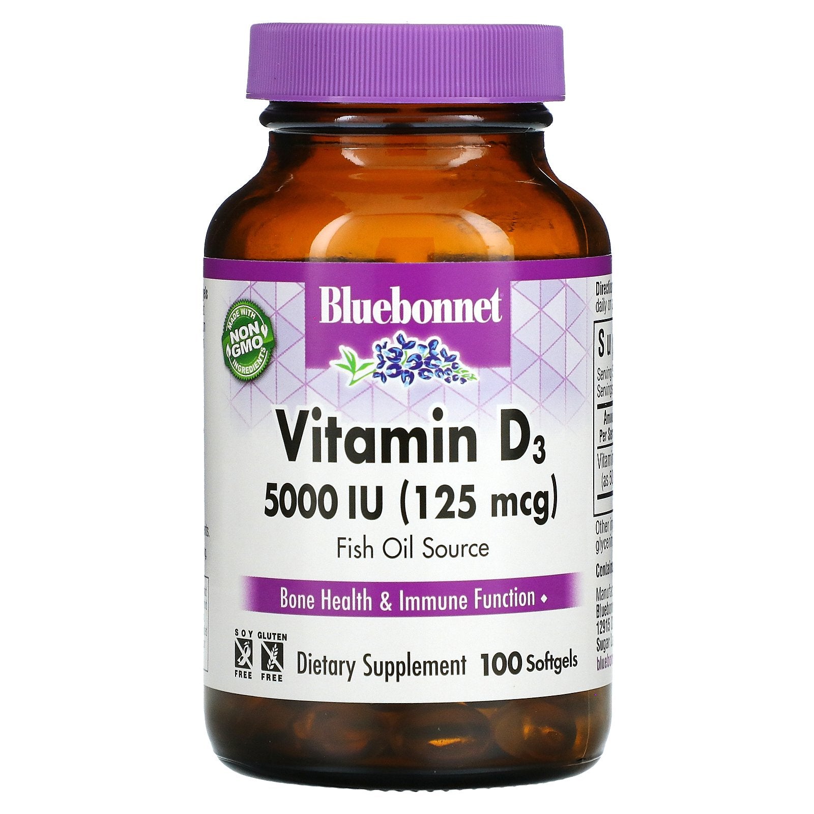 Bluebonnet Nutrition, Vitamin D3, 125 mcg (5,000 IU),Softgels