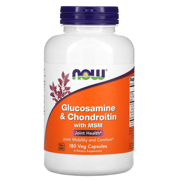 NOW Foods Supplements, Glucosamine & Chondroitin with MSM, Joint Health, Mobility and Comfort*, 180 Veg Capsules