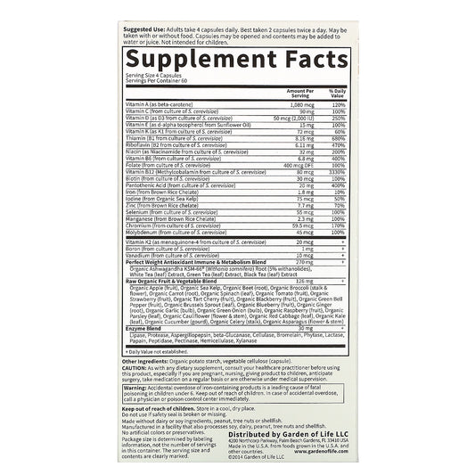 Garden Of Life, Vitamin Code, Perfect Weight, Vegetarian Capsules