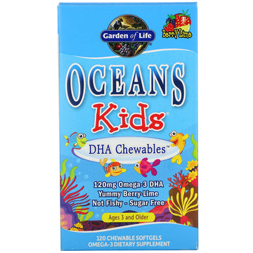 Garden of Life, Oceans Kids, DHA Chewables, Age 3 and Older, Berry Lime, 120 mg