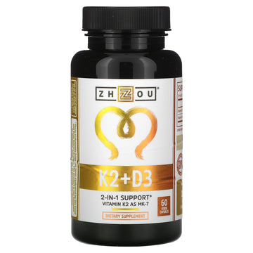 Zhou Nutrition, K2 + D3, 2-In-1 Support, Veggie Capsules