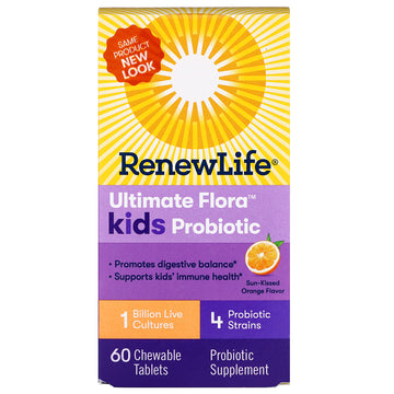 Renew Life, Ultimate Flora Kids Probiotic, Sun-Kissed Orange Flavor, 1 Billion Live Cultures