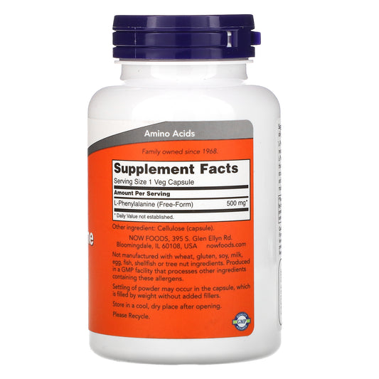 NOW Supplements, L-Phenylalanine 500 mg, Nervous System Support*, Amino Acid, 120 Veg Capsules