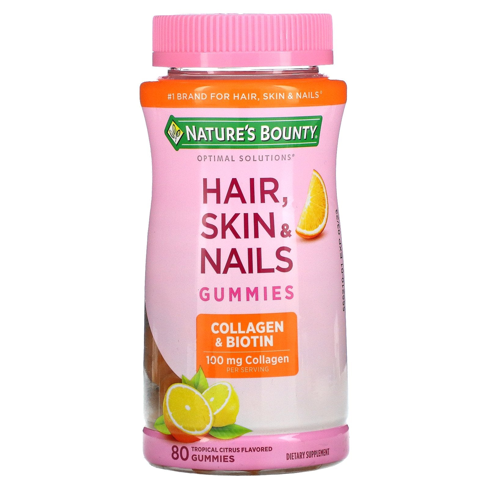 Nature's Bounty, Optimal Solutions, Hair, Skin, & Nails, Collagen & Biotin, Tropical Citrus Gummies