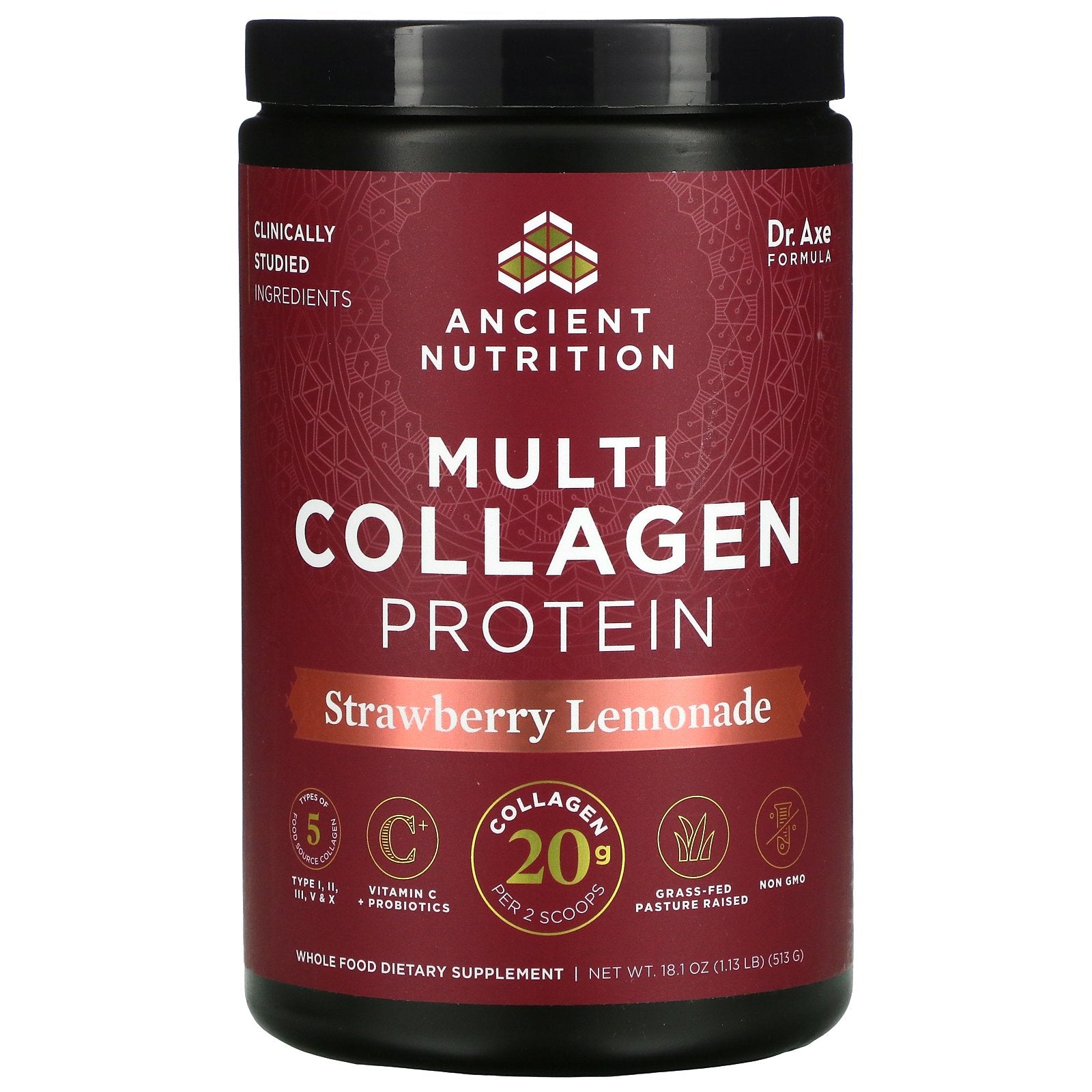 Dr. Axe / Ancient Nutrition, Multi Collagen Protein, Strawberry Lemonade