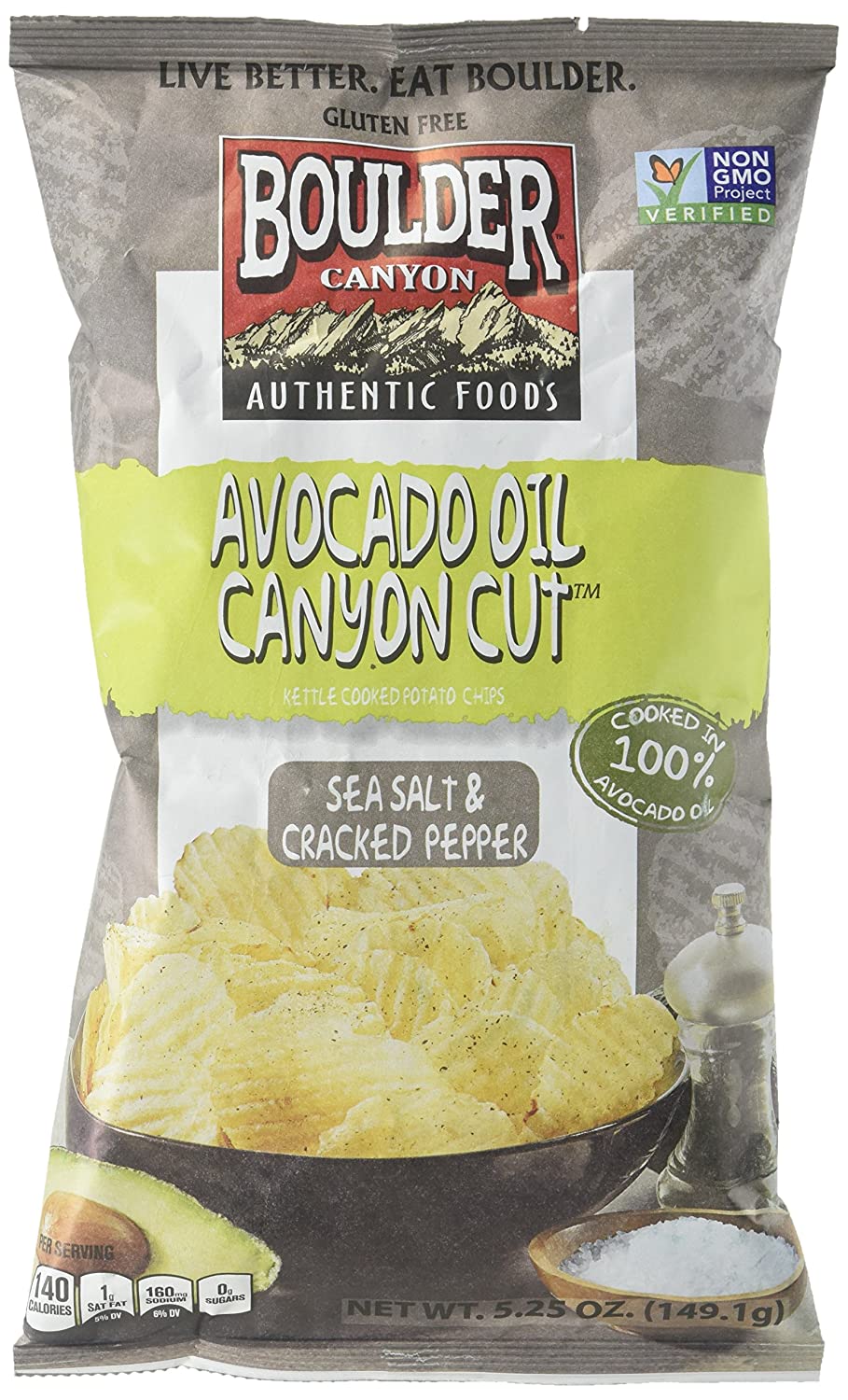 Boulder Canyon Authentic Foods Avocado Oil Canyon Cut Kettle Cooked Potato Chips Sea Salt & Cracked Pepper
