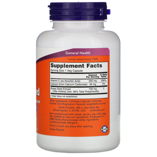 NOW Foods, Grape Seed, Standardized Extract, 100 mg Veg Capsules