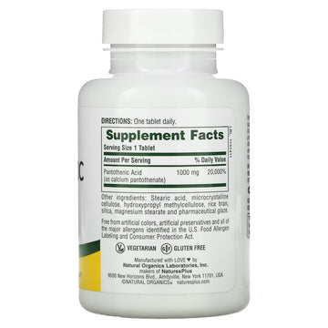 Naturesplus, Pantothenic Acid, 1000 Mg, 60 Tablets