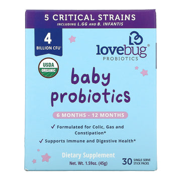 LoveBug Probiotics, Baby Probiotics, 6-12 Months, 4 Billion CFU,Single Serve Stick Packs