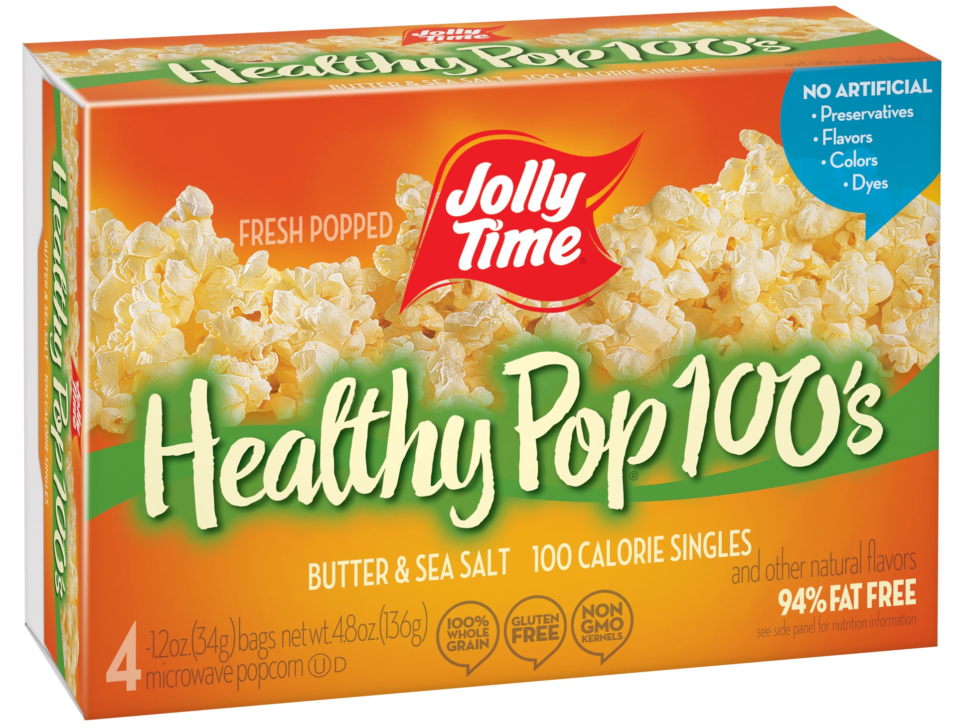 Jolly Time Healthy Butter & Sea Salt Popcorn , 4 Ct