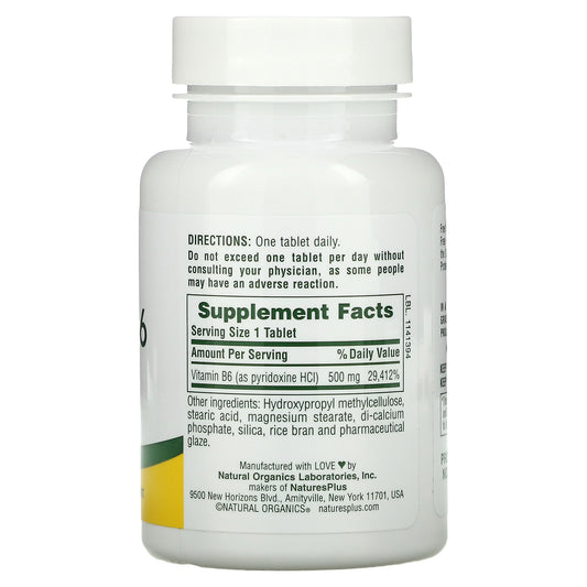 Nature'S Plus, Vitamin B6, Sustained Release, 500 Mg