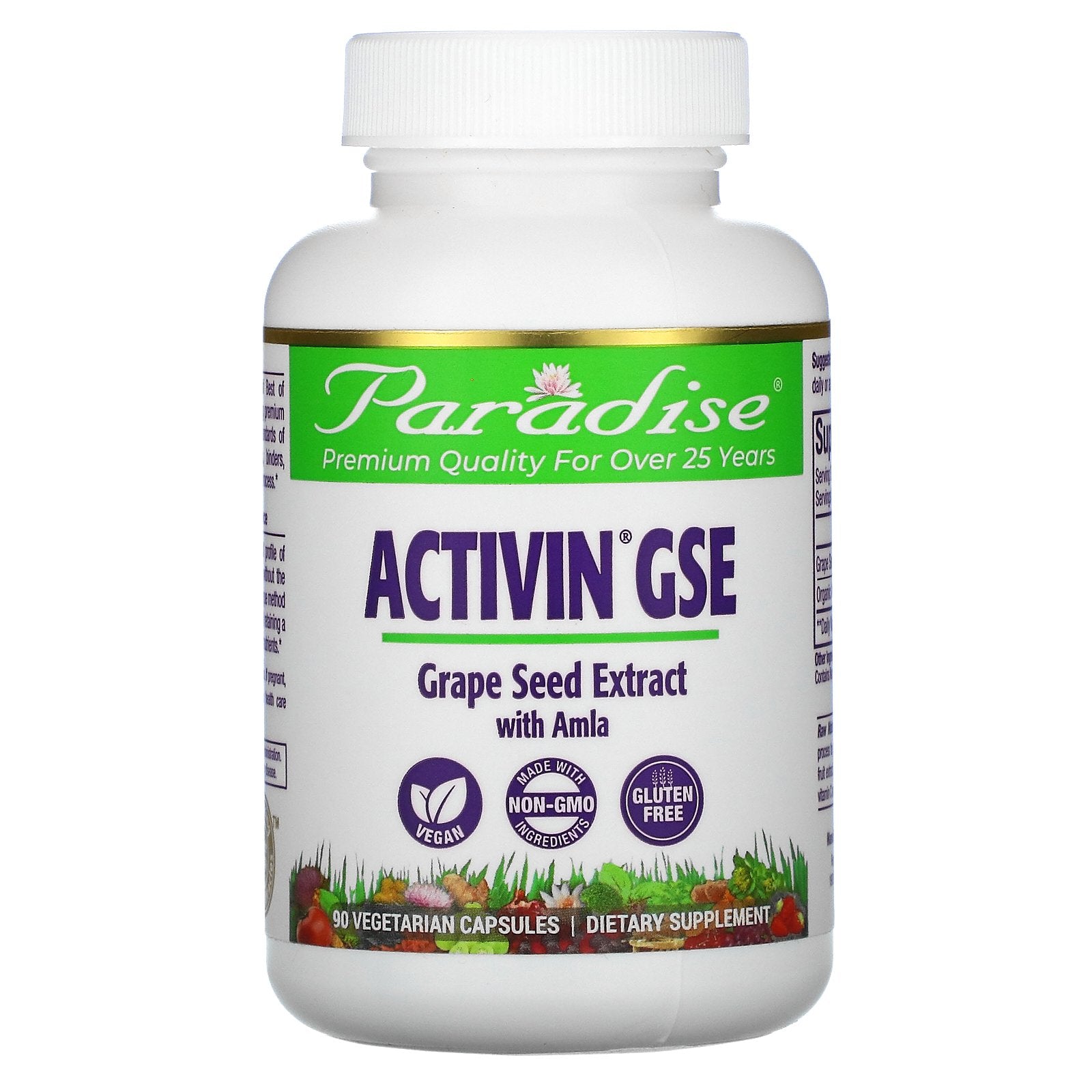Paradise Herbs, ActiVin Grape Seed Extract with Amla Vegetarian capsules
