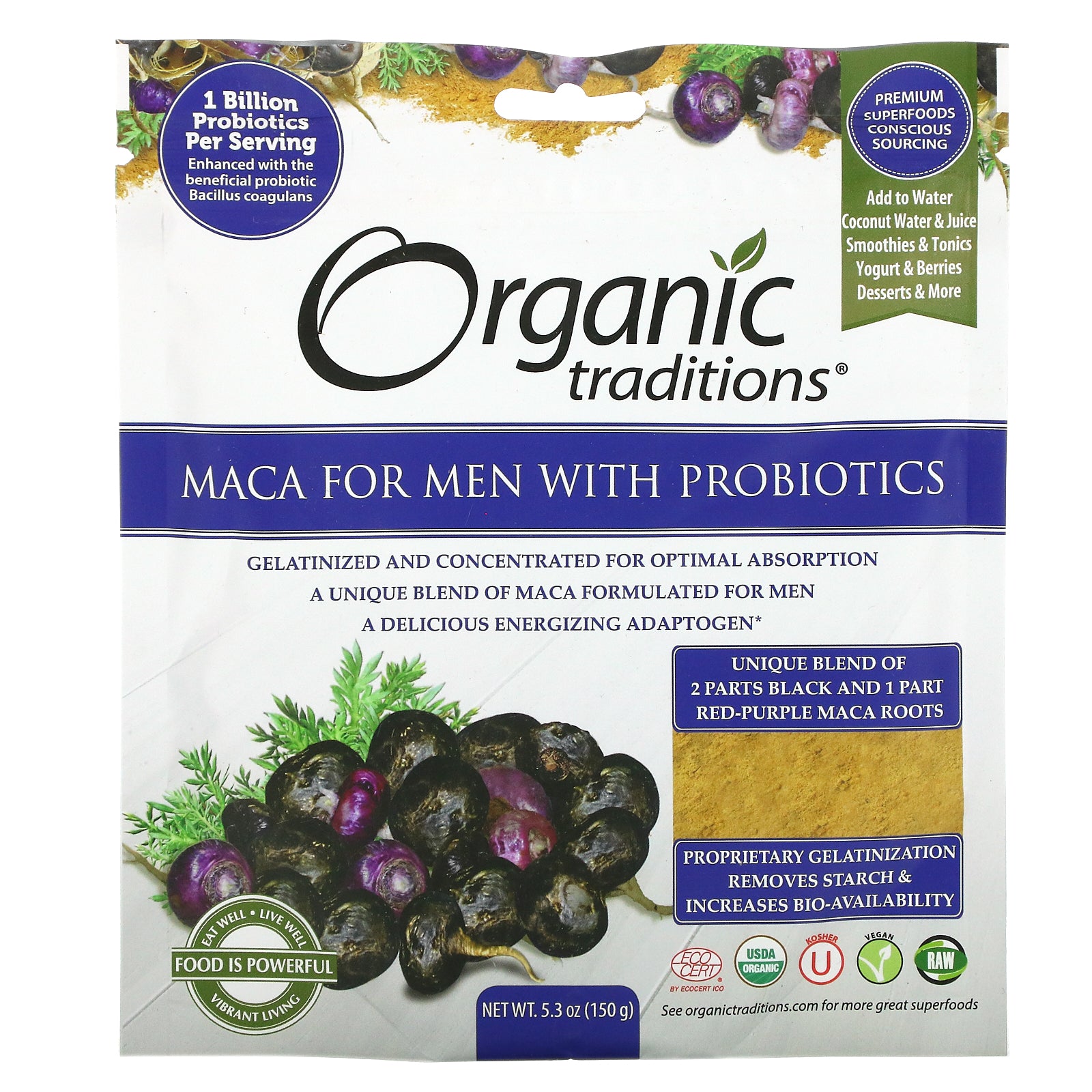 Organic Traditions, Maca For Men With Probiotics