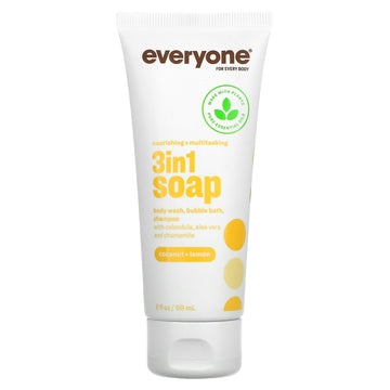 Everyone, Nourishing + Multitasking, 3 in 1 Soap, Body Wash, Bubble Bath, Shampoo, Coconut + Lemon (59 ml)