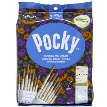 Glico Pocky Cookies &amp; Cream Covered Biscuit Sticks Special Halloween Packaging 9 Packs (129.6 g)