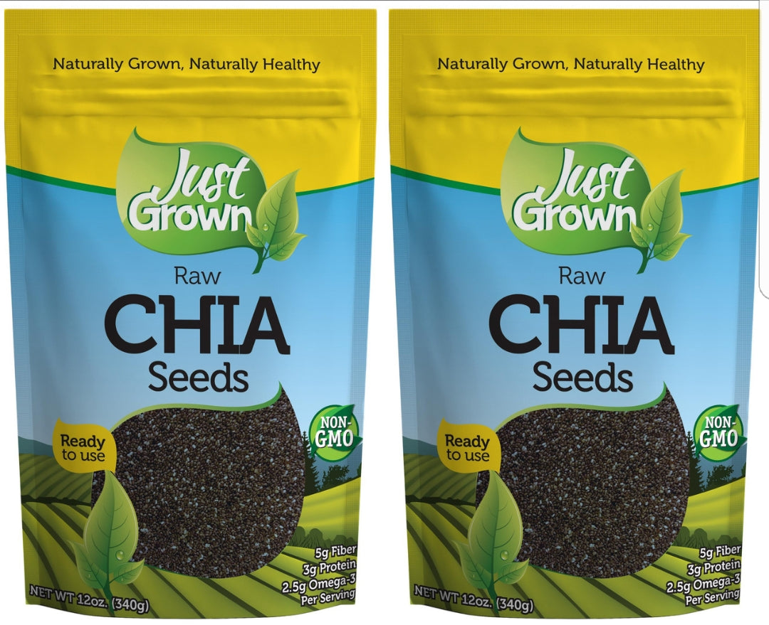 Just Grown Raw Chia Seeds, (Pack of 2) - FREE Shipping