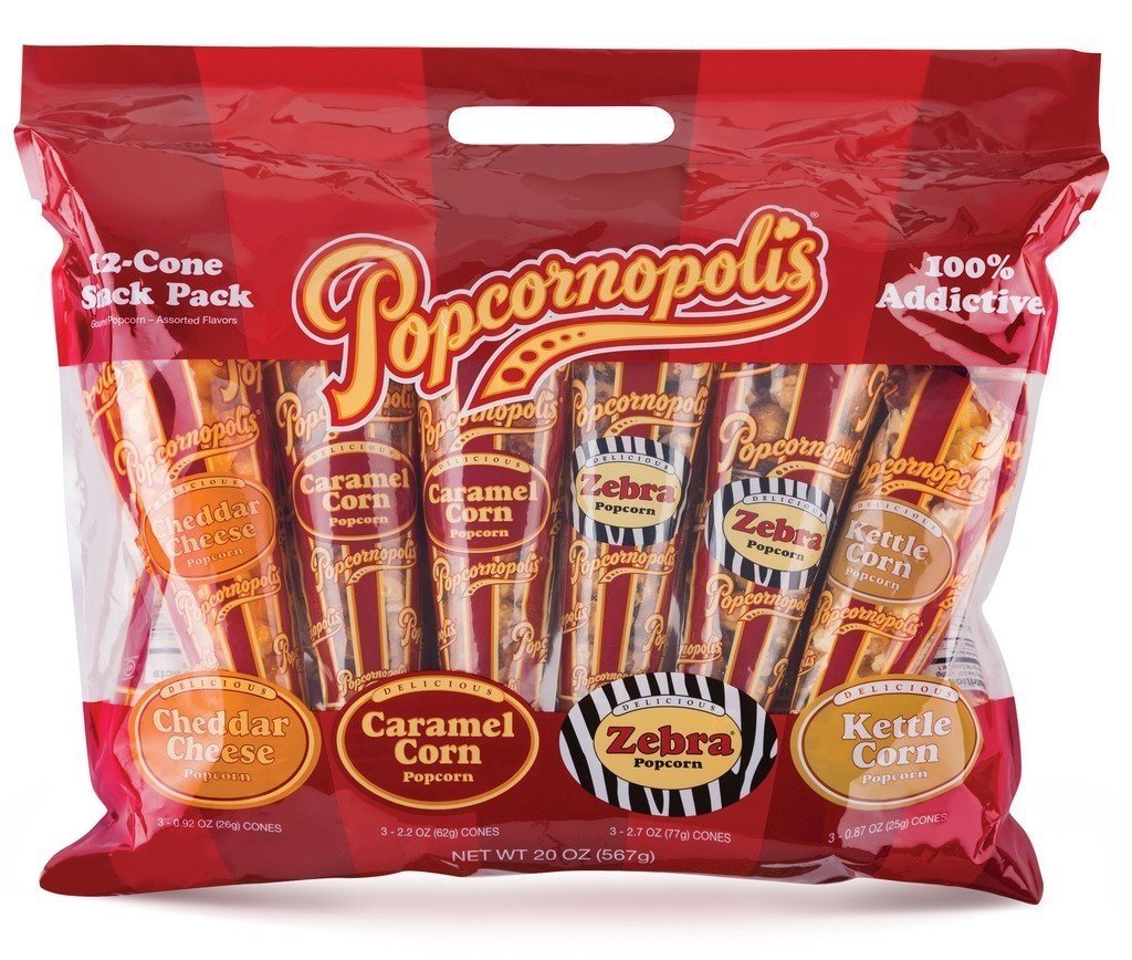 Popcornopolis Popcorn 12 Cone Snack Pack (Gift cone)