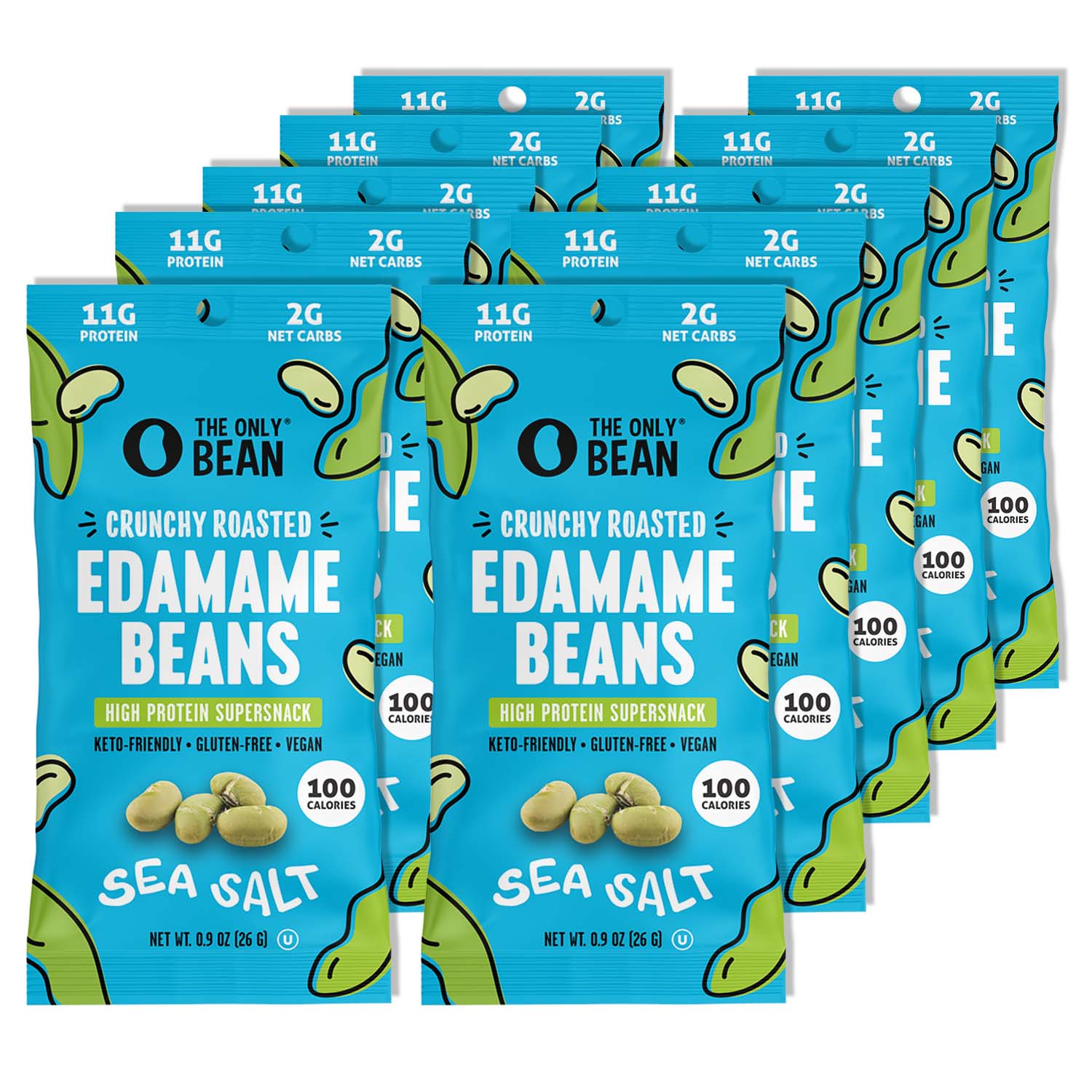 Crunchy Roasted Edamame Beans (Sea Salt) - 100 Calorie Packs, Keto Snacks (2g Net) - High Protein Healthy Snacks (11g Protein) - Low Carb & Calorie Gluten-Free Snack, Vegan Keto Food -  (10 Pack)