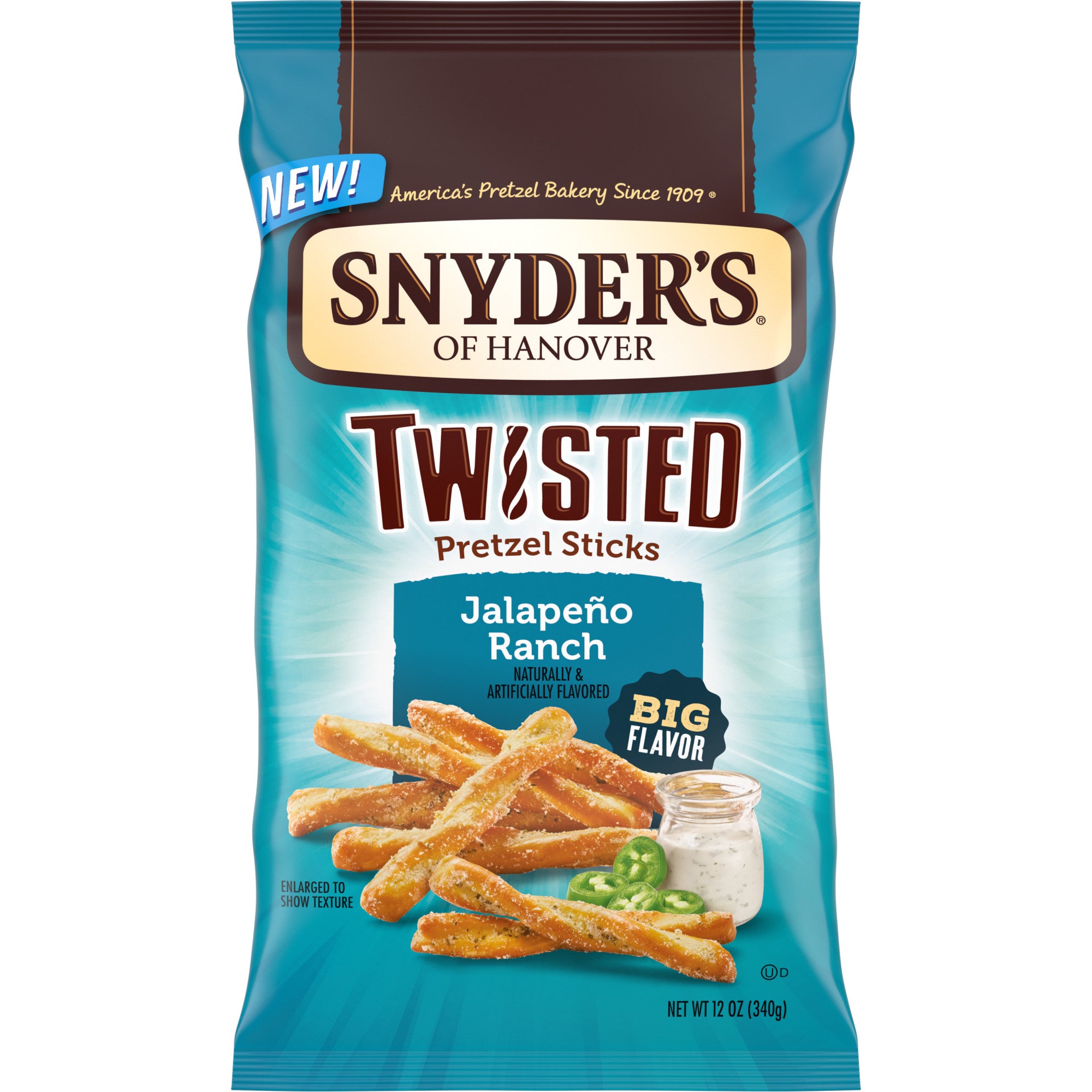 Snyder's of Hanover, Jalapeno Ranch Twisted Pretzel Sticks, 12 Oz Bag