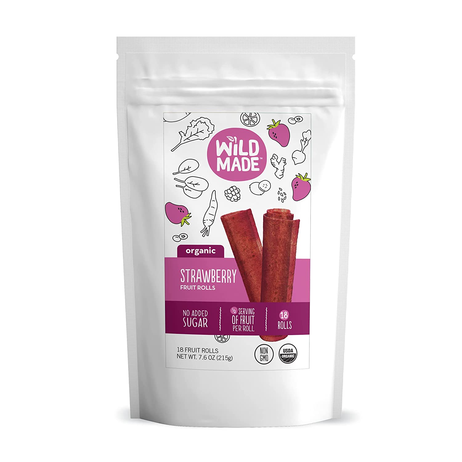 Fruit Rolls - Organic Fruit Snacks with No Added Sugar for Kids and Adults - Gluten-Free, Non-GMO, Vegan (Strawberry)