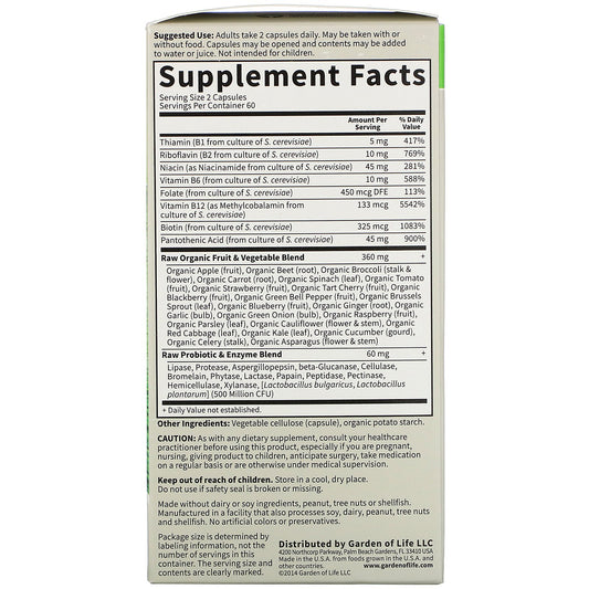 Garden Of Life, Vitamin Code, Raw B-Complex Vegan Capsules