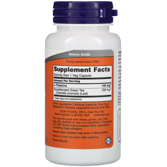 NOW Foods, L-Theanine, 100 mg Veg Capsules