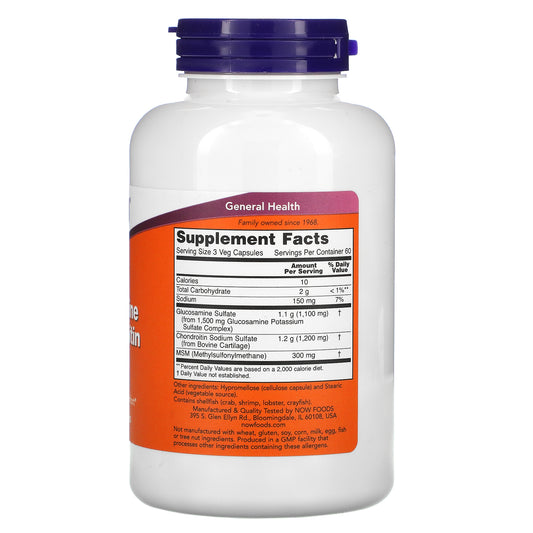 NOW Foods Supplements, Glucosamine & Chondroitin with MSM, Joint Health, Mobility and Comfort*, 180 Veg Capsules