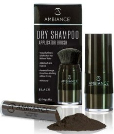 Ambiance Dry Shampoo–3-in-1 Cleans, Covers & Conceals. Absorbs Oil to Refresh Hair, Boosting Body & Shine. Covers Roots & Gray Between Colorings. (Combo- Brush + Refill, Black)