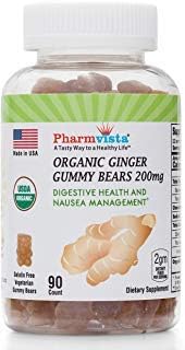 Pharmvista USDA Organic Ginger Gummies 200mg 90 Count for Nausea Manag