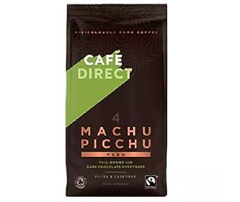 Cafedirect Machu Picchu Ground Coffee  - A rich, smooth coffee with overtones of fine, dark chocolate, grown at extreme altitudes within the Inca heartland of the Andes