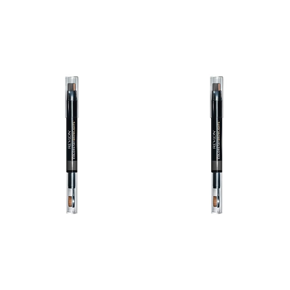 Revlon Colorstay Browlights Pencil, Eyebrow Pencil & Brow Highlighter, 0.55 Lb, Soft Black (Pack of 2)